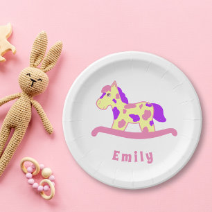 Assiettes En Carton Jolie rose Rocse Horse Fille Anniversaire