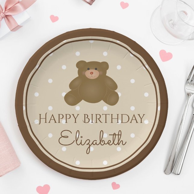 Assiettes En Carton Jolie Teddy Bear Baby Fête de premier anniversaire (Créateur téléchargé)