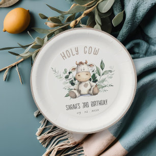 Assiettes En Carton Jolie Vache Foliage Pastel Anniversaire de enfant 