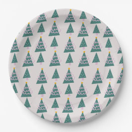 Assiettes En Carton Jolies arbres Doodles rose vert