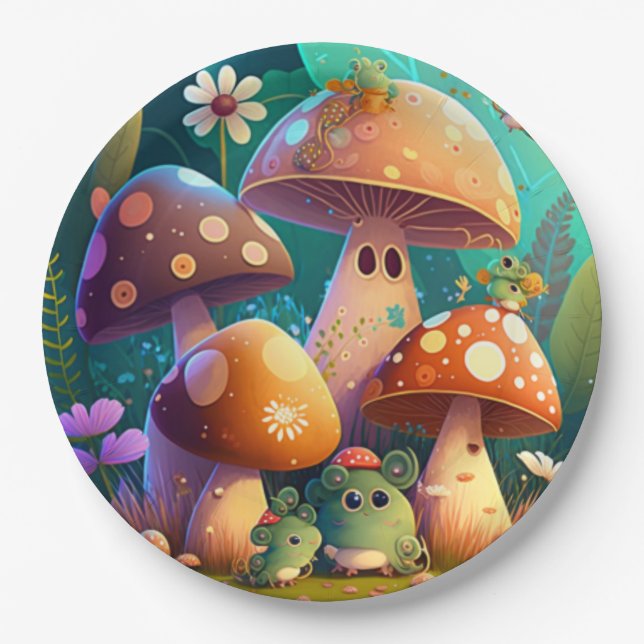 Assiettes En Carton Jolies boîtes en papier de champignons (Devant)