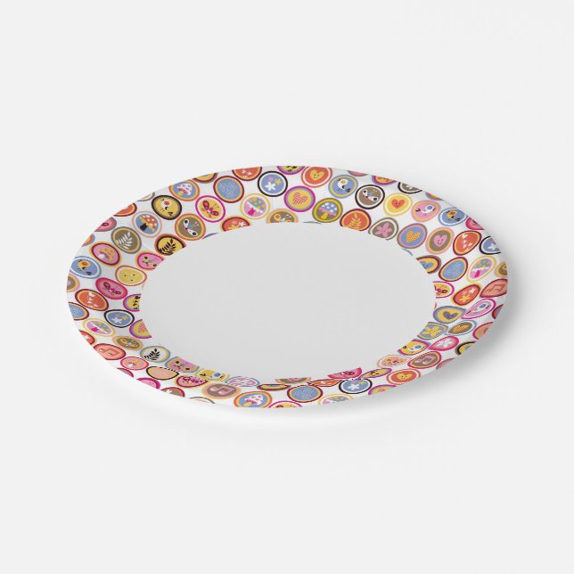 Assiettes En Carton jolies fleurs, oiseaux, motif de coeur (Angle)