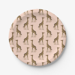 Assiettes En Carton Jolies girafes sur Arrière - plan rose