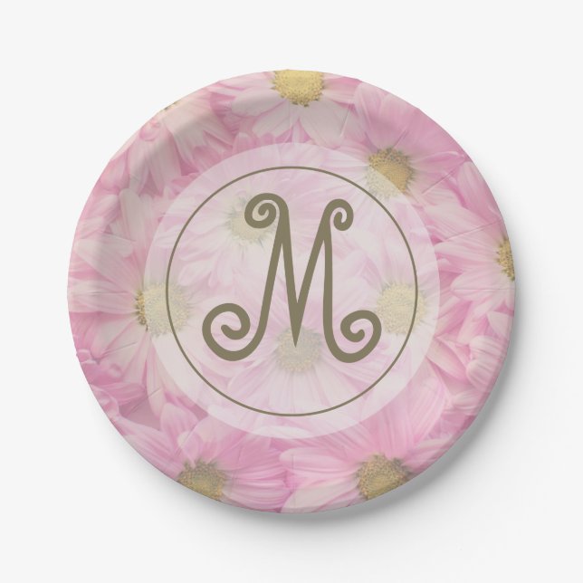 Assiettes En Carton Jolies Maigrettes Roses Mignonnes Monogrammes D'Or (Devant)
