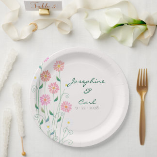 Assiettes En Carton Jolies Marguerites de Campagne Fleurs Roses