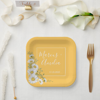 Assiettes En Carton Jolies marguerites jaunes et blanches de mariage 
