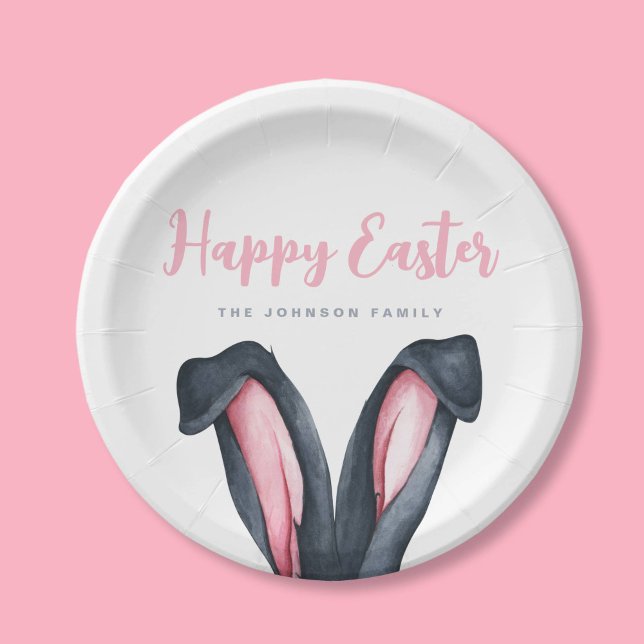 Assiettes En Carton Jolies Oreilles de Lapin Joyeuses Pâques (Cute Bunny Ears Happy Easter Paper Plates)