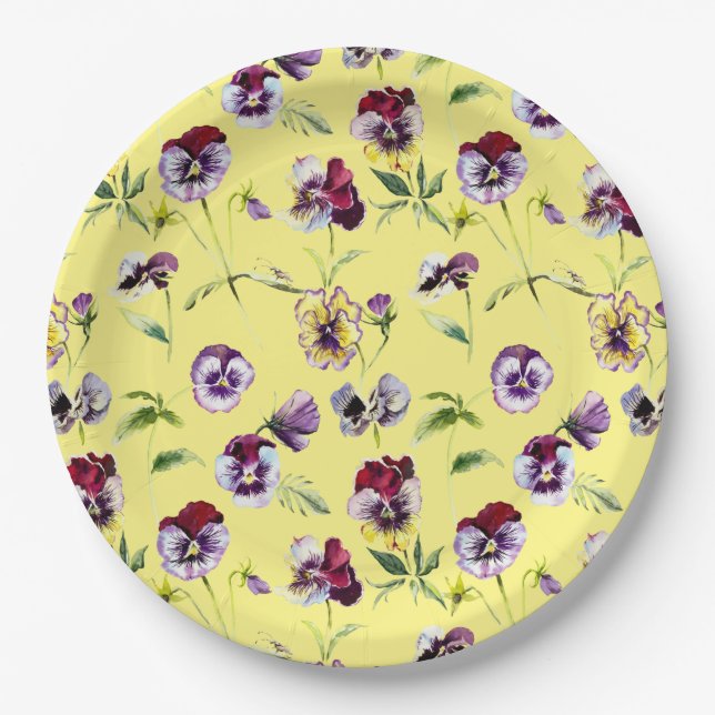 Assiettes En Carton Jolies panneaux aquarelle Motif sur Jaune (Devant)