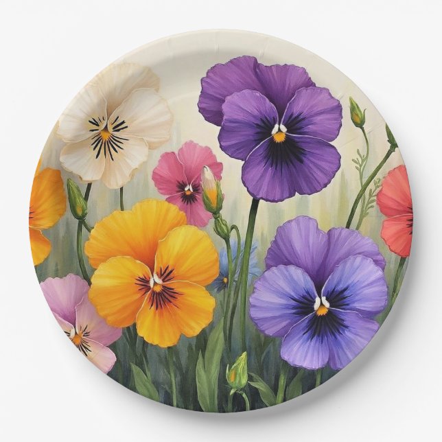 Assiettes En Carton Jolies Pansies (Devant)