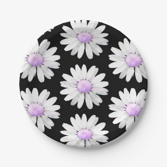 Assiettes En Carton Jolies pâquerettes violettes pointillées (Devant)