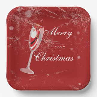 Assiettes En Carton Jolly Christmas Cheers with Santa Champagne winter