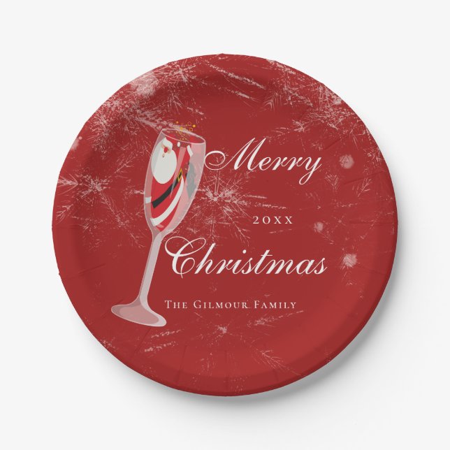 Assiettes En Carton Jolly Christmas Cheers with Santa Champagne winter (Devant)