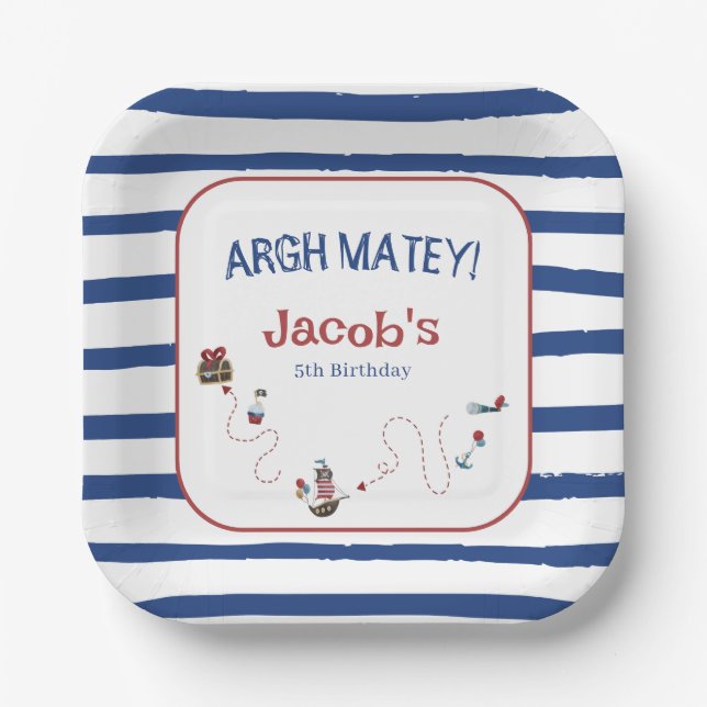 Assiettes En Carton Jolly roger Pirate Ahoy Matey fête d'anniversaire (Recto)