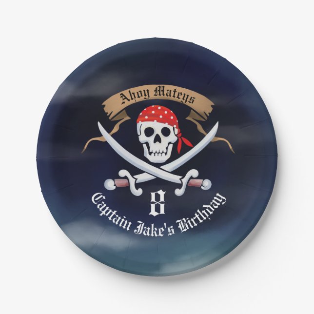 Assiettes En Carton Jolly roger Pirate fête d'anniversaire (Devant)
