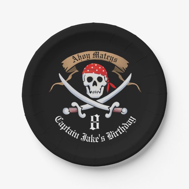 Assiettes En Carton Jolly roger Pirate fête d'anniversaire (Devant)