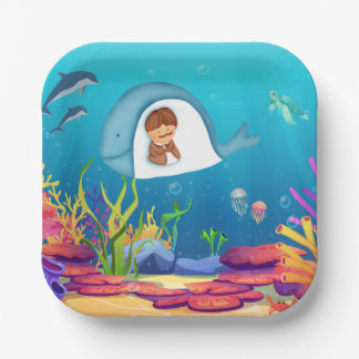 Assiettes En Carton Jonah et la baleine pour enfants Carré Plaques de