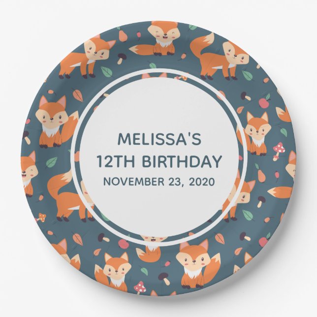 Assiettes En Carton Jote Orange Fox Motif Anniversaire (Devant)