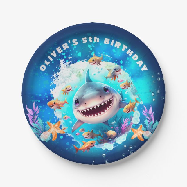Assiettes En Carton Jote Shark Boy Fête d'anniversaire (Devant)