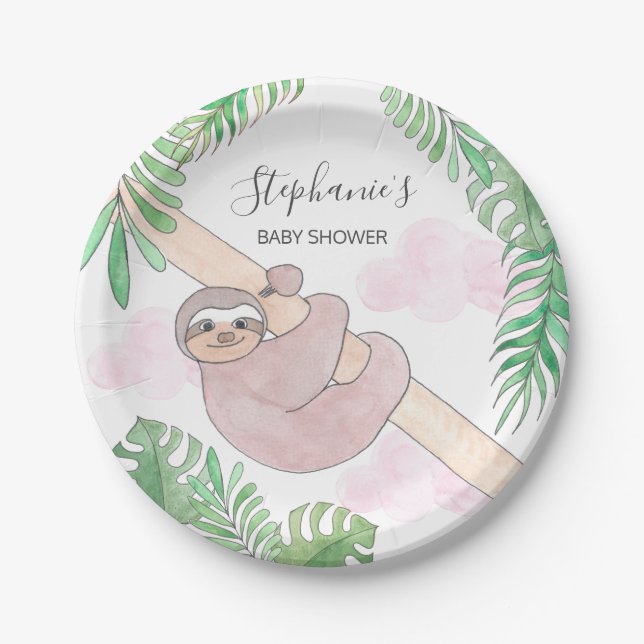 Assiettes En Carton Jote Sloth Baby Girl Baby shower (Devant)