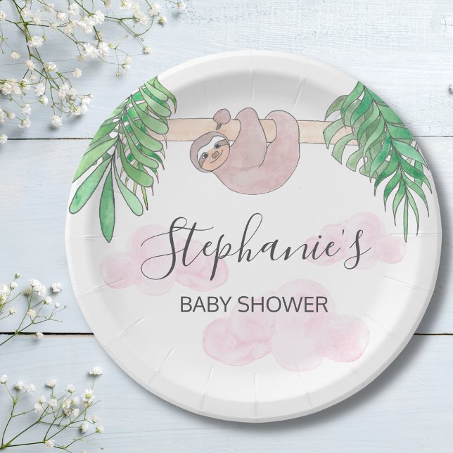 Assiettes En Carton Jote Sloth Baby Girl Baby shower (Créateur téléchargé)