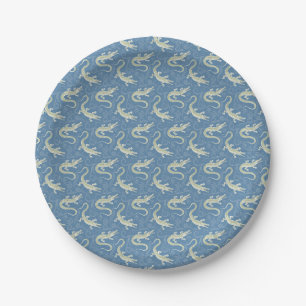 Assiettes En Carton Jouer Alligator Vert Paisley sur Bleu