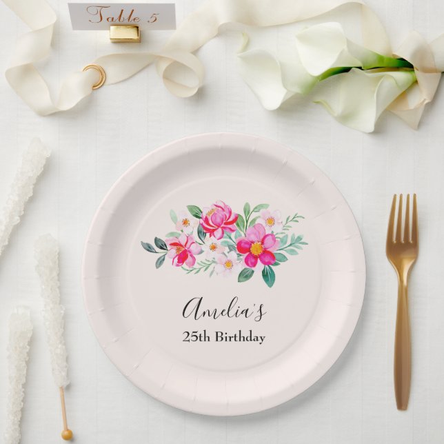 Assiettes En Carton Jouer Joli Bouquet de Fleur Rose Anniversaire (Mariage)