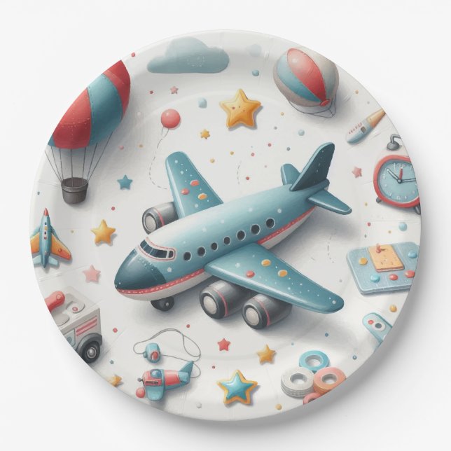 Assiettes En Carton Jouet d'avion (Devant)