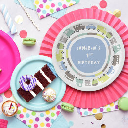 Assiettes En Carton Jouets pour garçons Bleu pastel Transport Annivers