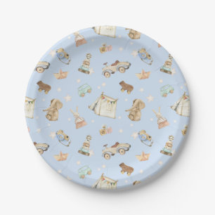Assiettes En Carton Jouets Vintages Baby shower bleu
