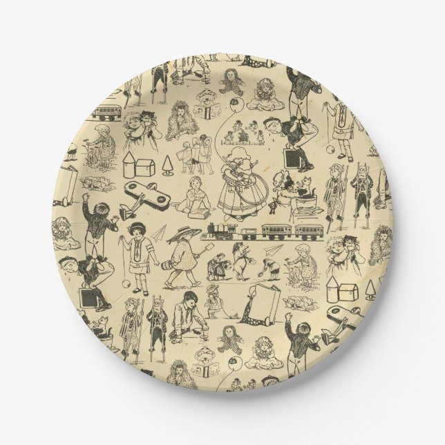 Assiettes En Carton Jouets vintages et jeux d'enfants motif (Devant)