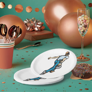 Assiettes En Carton Joueur de bowling rétro lançant la boule