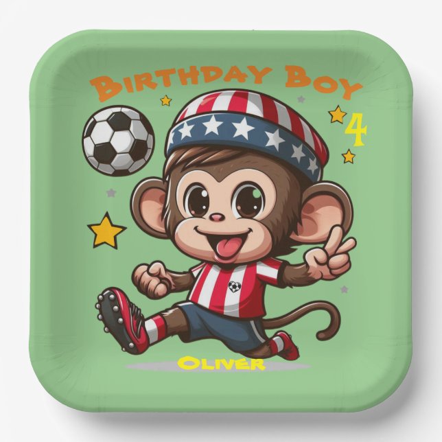 Assiettes En Carton Joueur de soccer de singe sur mesure (Recto)