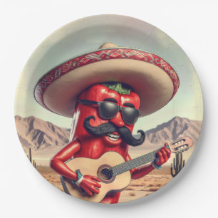 Assiettes En Carton Joueur guitariste mexicain Red Chili Pepper