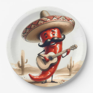 Assiettes En Carton Joueur guitariste mexicain Red Chili Pepper