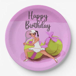Assiettes En Carton Joueuse d'Anniversaire rose