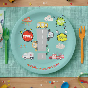 Assiettes En Carton Jour anniversaire de l'enfant véhicule bip de miel