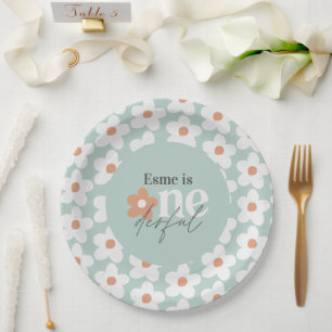 Assiettes En Carton Jour d'anniversaire boho rétro turquoise orange