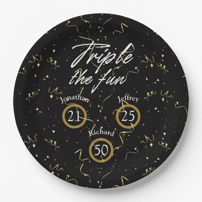 Assiettes En Carton Jour d'anniversaire triple Le plaisir (Devant)