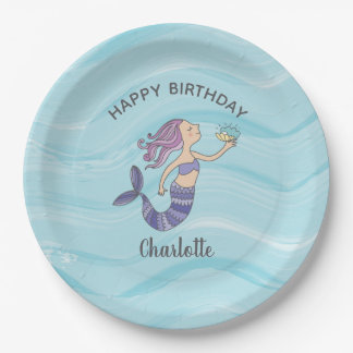 Assiettes En Carton Jour de l'anniversaire de la Sirène pourpre de pea