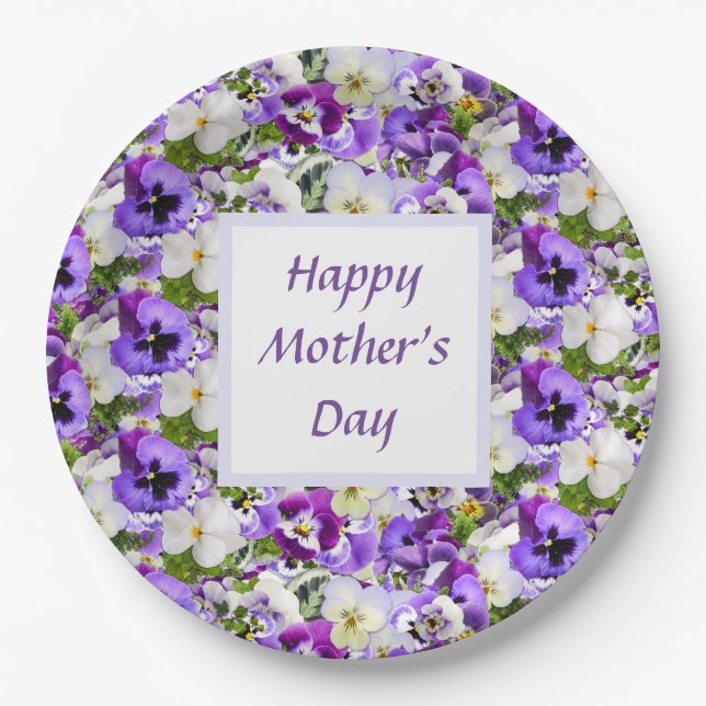 Assiettes En Carton Jour des mères florales violettes (Devant)