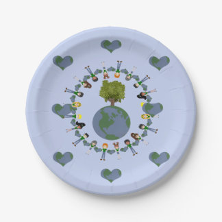 Assiettes En Carton Jour des terres Enfants avec Arbre Whimsical Carto