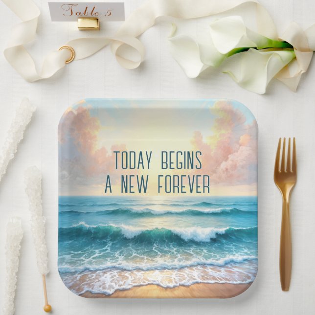 Assiettes En Carton Jour du mariage Matin Mer (Mariage)