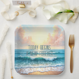 Assiettes En Carton Jour du mariage Matin Mer