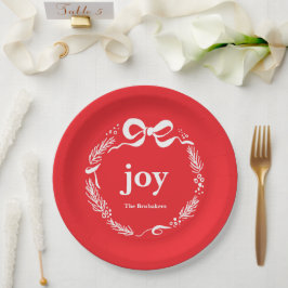 Assiettes En Carton Joy Custom Red Modern Whimsical Bow Christmas