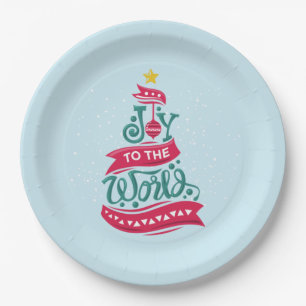 Assiettes En Carton Joy to the World Christmas Citation Typographie