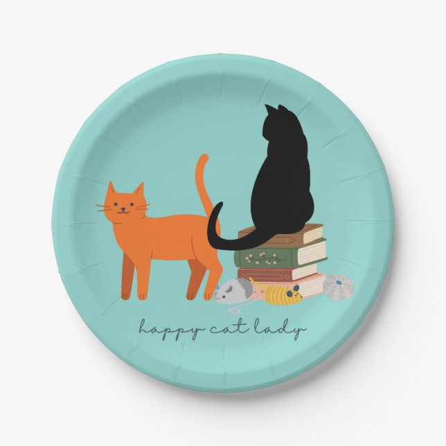 Assiettes En Carton Joyeuse dame aux chats (Devant)
