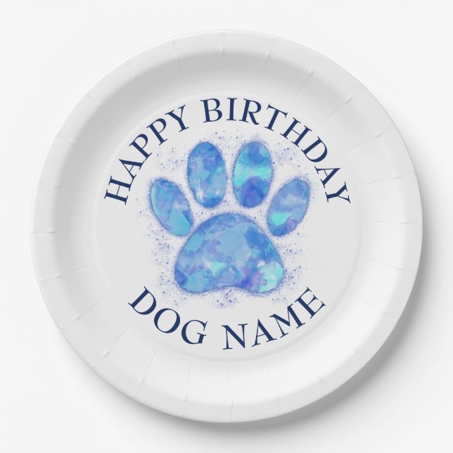 Assiettes En Carton Joyeuse fête d'anniversaire pour chiens aquarelle (Devant)