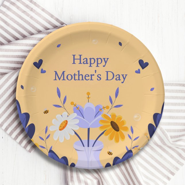 Assiettes En Carton Joyeuse Fête des Mères Fleurs modernes Floral Bota (Créateur téléchargé)