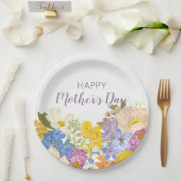 Assiettes En Carton Joyeuse Fête des mères florales