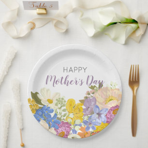 Assiettes En Carton Joyeuse Fête des mères florales